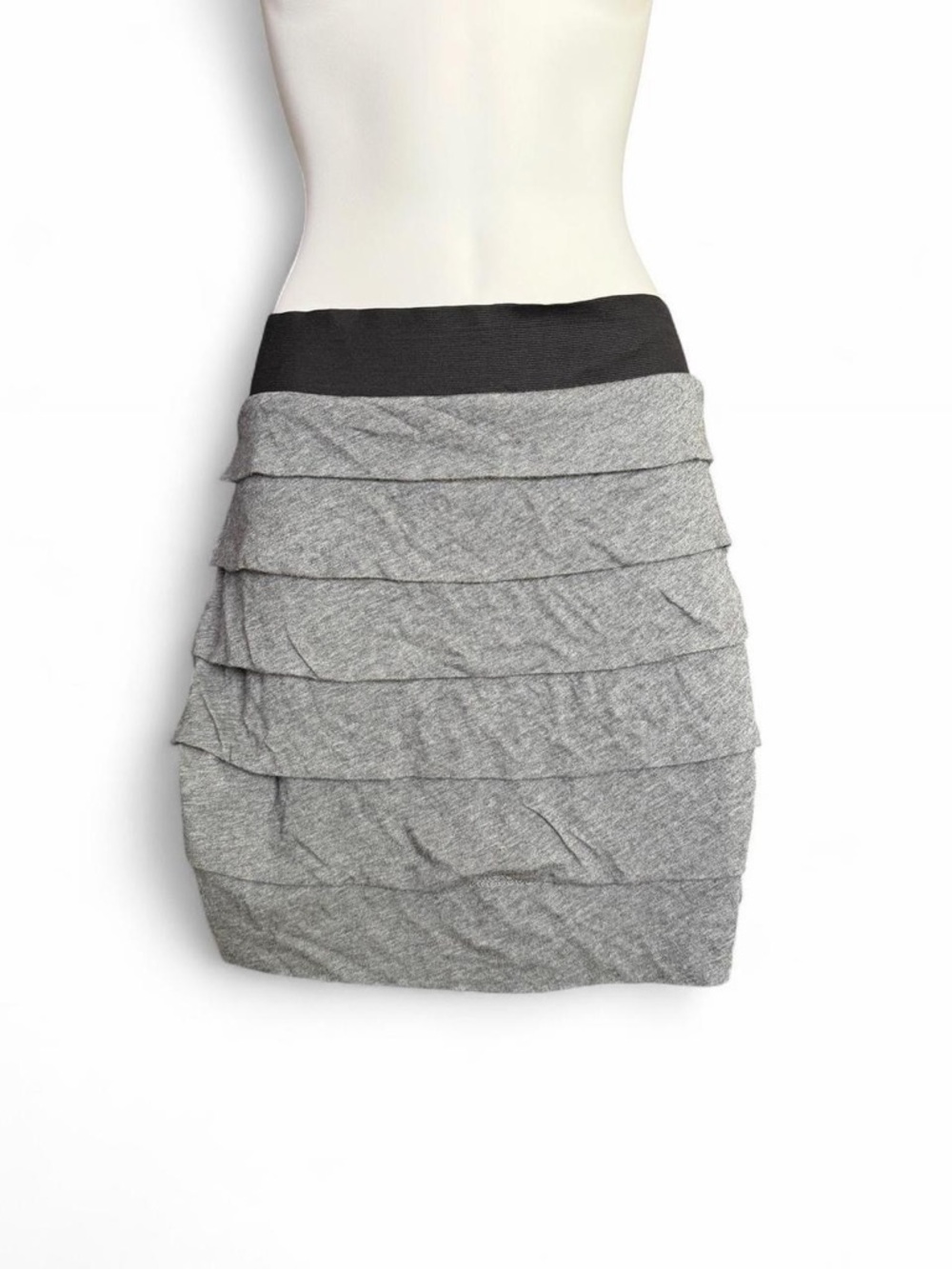 Express Gray Tiered Mini Skirt with Black Waistband